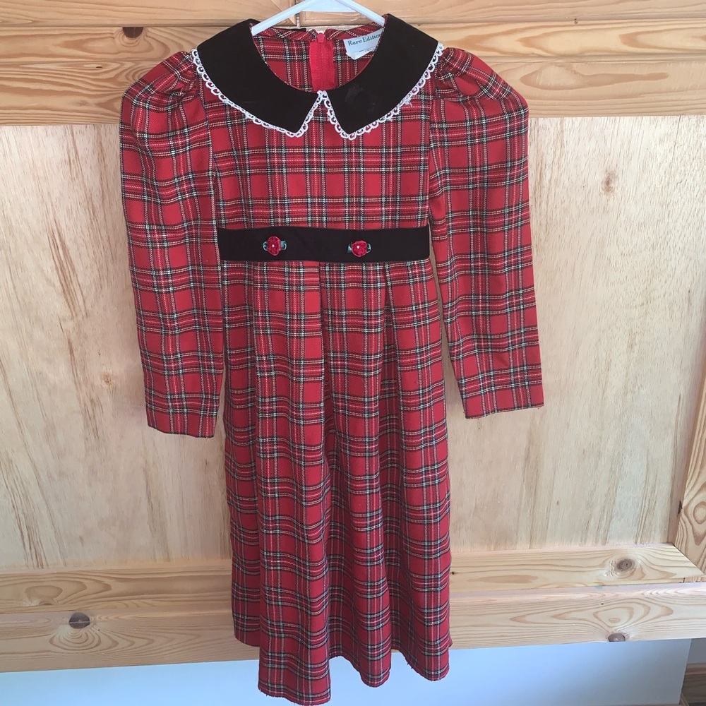 Rare editions holiday plaid collared modest dress size 6